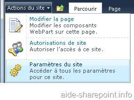 Action du site - SharePoint 2010